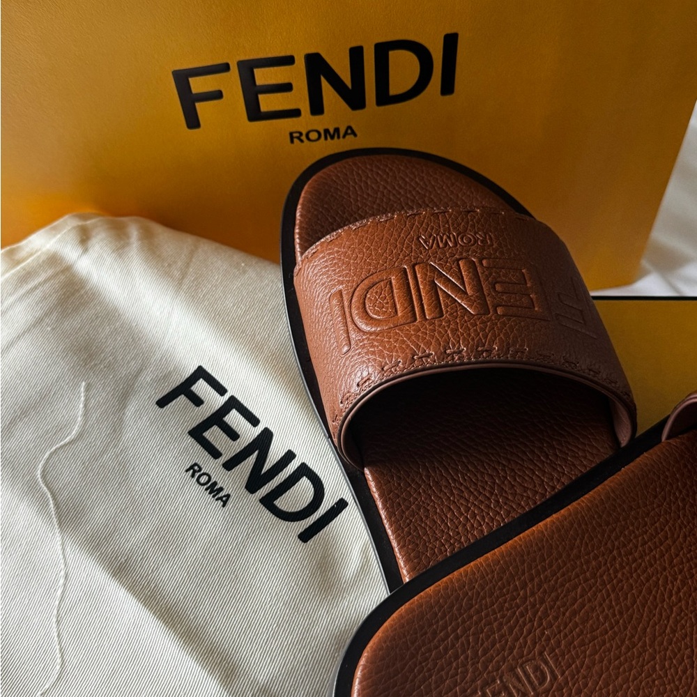 Fendi Men's Tan Slide Sandals